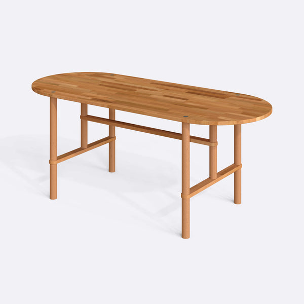 Agna Yemek Masası 190 x 78 cm, %100 masif kayın, beyaz zeminde üç çeyrek açıdan çekim