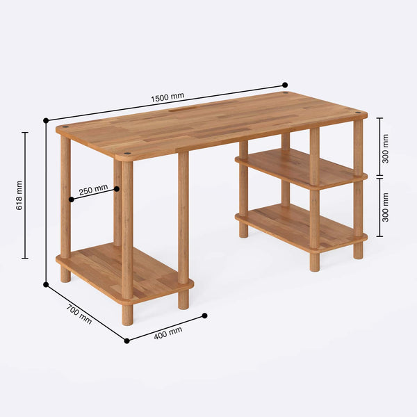Odri Bilgisayar Masası 150 x 70 cm ölçülendirilmiş teknik görünümü, milimetre cinsinden genişlik, derinlik ve yükseklik