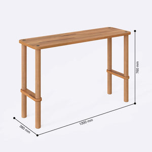 Vern Dresuar 120 x 38 cm ölçülendirilmiş teknik görünümü, milimetre cinsinden genişlik, derinlik ve yükseklik