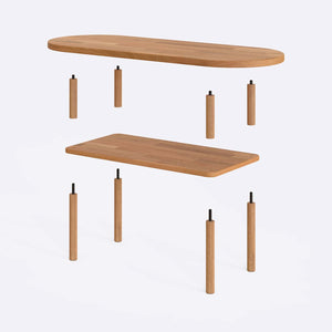 Reni Orta Sehpa 100 x 38 cm parçalarına ayrılmış montaj görünümü, masif kayın parçalar ve bağlantı elemanları