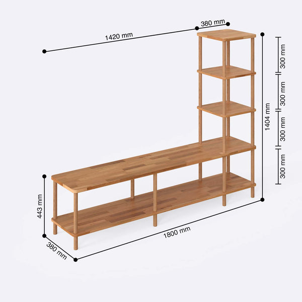 Ulfa TV Ünitesi 180 x 38 cm ölçülendirilmiş teknik görünümü, milimetre cinsinden genişlik, derinlik ve yükseklik