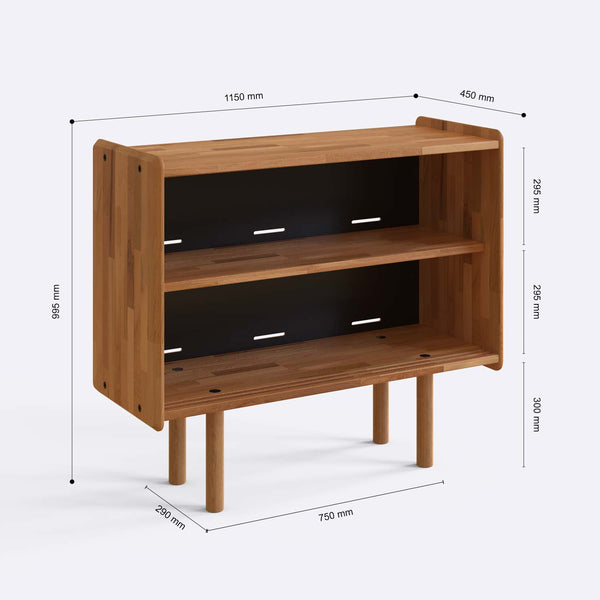 Nautilus Büfe 115 x 45 cm ölçülendirilmiş teknik görünümü, milimetre cinsinden genişlik ve yükseklik