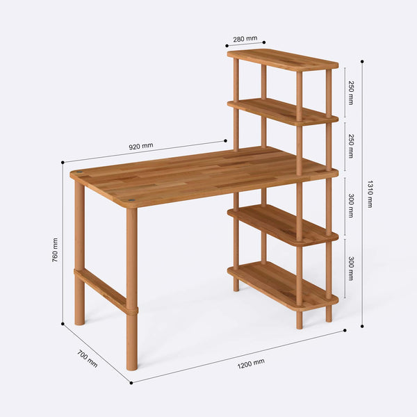 Asvor Çalışma Masası 120 x 70 cm ölçülendirilmiş teknik görünümü, milimetre cinsinden ölçüler