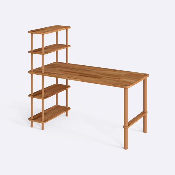 Asvor Çalışma Masası 150 x 70 cm, %100 masif kayın, doğal ahşap dokusu, beyaz zeminde üç çeyrek açıdan stüdyo çekimi
