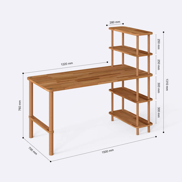 Asvor Çalışma Masası 150 x 70 cm ölçülendirilmiş teknik görünümü, milimetre cinsinden genişlik, derinlik ve yükseklik
