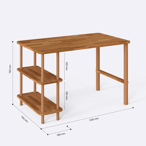Rylai Çalışma Masası 120 x 70 cm ölçülendirilmiş teknik görünümü, milimetre cinsinden ölçüler