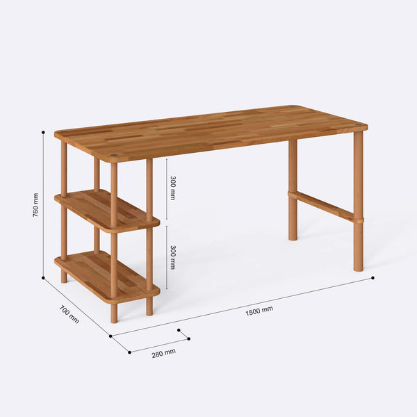 Rylai Çalışma Masası 150 x 70 cm ölçülendirilmiş teknik görünümü, milimetre cinsinden genişlik, derinlik ve yükseklik