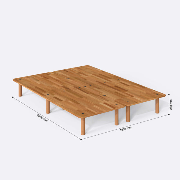 Beorn Çift Kişilik Karyola 150 x 200 cm ölçülendirilmiş teknik görünümü, milimetre cinsinden genişlik, derinlik ve yükseklik