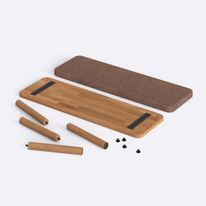 Dorrin Bench 120 x 38, kahve keten döşeme, masif kayın gövde, düz beyaz zeminde önden stüdyo çekimi