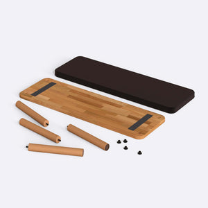 Dorrin Bench 120 x 38, kahve kadife döşeme, masif kayın gövde, düz beyaz zeminde önden stüdyo çekimi