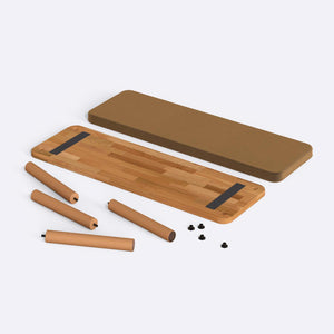 Dorrin Bench 120 x 38, vizon kadife döşeme, masif kayın gövde, düz beyaz zeminde önden stüdyo çekimi