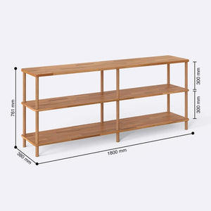 Regmar 3 Raflı Kitaplık 180 x 38 cm ölçülendirilmiş teknik görünümü, milimetre cinsinden genişlik, derinlik ve yükseklik