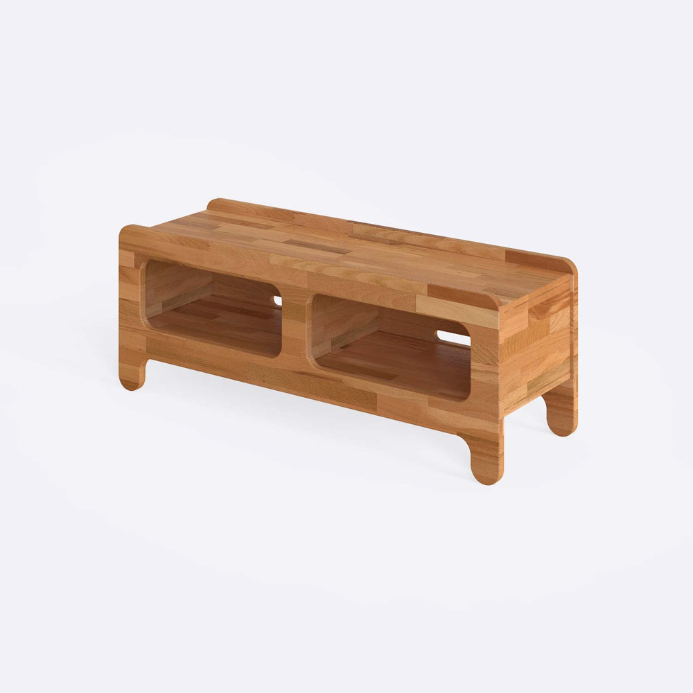 Yvon TV Ünitesi 120 x 40 cm, %100 masif kayın, doğal ahşap dokusu, ev ortamında kullanım görünümü