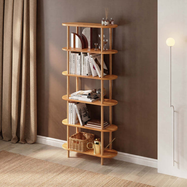 Kaer 6 Raflı Kitaplık, %100 masif kayın, 80 cm genişliğinde, ev ortamında kullanım görünümü