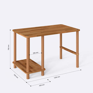 Chiba Bilgisayar Masası 120 x 70 cm ölçülendirilmiş teknik görünümü, milimetre cinsinden genişlik, derinlik ve yükseklik