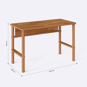 Dem Çalışma Masası 120 x 58 cm ölçülendirilmiş teknik görünümü, milimetre cinsinden genişlik, derinlik ve yükseklik