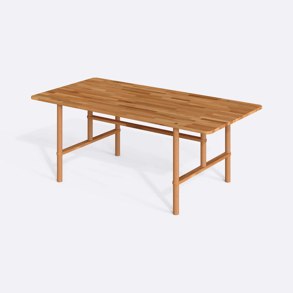 Lugh Yemek Masası 200 x 100 cm, %100 masif kayın, doğal ahşap dokusu, ev ortamında kullanım görünümü