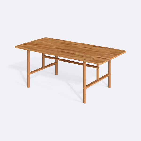 Lugh Yemek Masası 200 x 100 cm, %100 masif kayın, beyaz zeminde üç çeyrek açıdan çekim