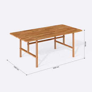 Lugh Yemek Masası 200 x 100 cm, ölçülendirilmiş teknik çizim, 2000 x 1000 mm tabla ölçüsü