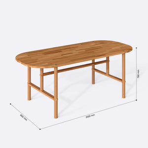 Agna Yemek Masası 200 x 90 cm, ölçülendirilmiş teknik çizim, 2000 x 900 mm tabla ölçüsü