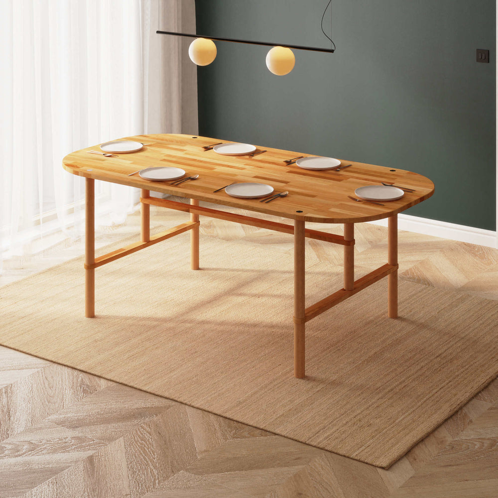 Agna Yemek Masası 200 x 100 cm, %100 masif kayın, doğal ahşap dokusu, ev ortamında kullanım görünümü
