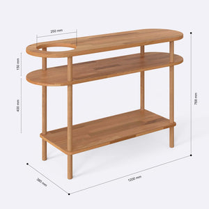 Nerra Dresuar 120 x 38 cm ölçülendirilmiş teknik görünümü, milimetre cinsinden genişlik, derinlik ve yükseklik