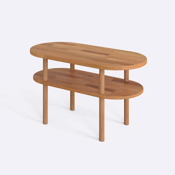 Regda Orta Sehpa 80 x 38 cm, %100 masif kayın, doğal ahşap dokusu, beyaz zeminde üç çeyrek açıdan stüdyo çekimi