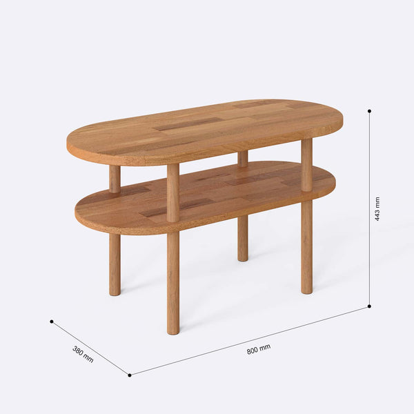 Regda Orta Sehpa 80 x 38 cm ölçülendirilmiş teknik görünümü, milimetre cinsinden genişlik, derinlik ve yükseklik