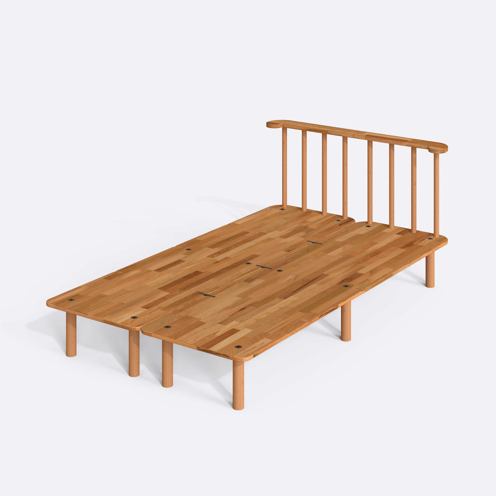 Lore Tek Kişilik Karyola 120 x 200 cm, %100 masif kayın, doğal ahşap dokusu, döşenmiş oda ortamında kullanım görünümü