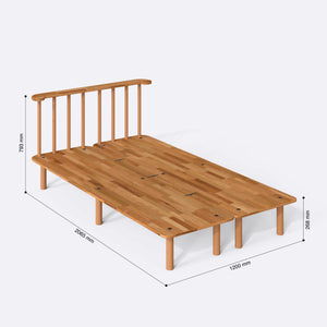 Lore Tek Kişilik Karyola 120 x 200 cm ölçülendirilmiş teknik görünümü, milimetre cinsinden genişlik, derinlik ve yükseklik