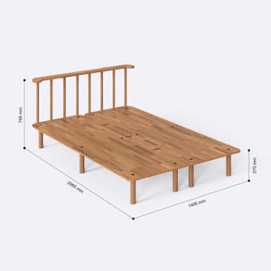 Lore Çift Kişilik Karyola 140 x 200 cm ölçülendirilmiş teknik görünümü, milimetre cinsinden genişlik, derinlik ve yükseklik