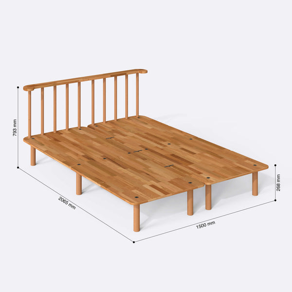 Lore Çift Kişilik Karyola 150 x 200 cm ölçülendirilmiş teknik görünümü, milimetre cinsinden genişlik, derinlik ve yükseklik