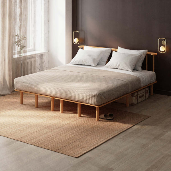 Lore Çift Kişilik Karyola 180 x 200 cm, %100 masif kayın, doğal ahşap dokusu, ev ortamında kullanım görünümü