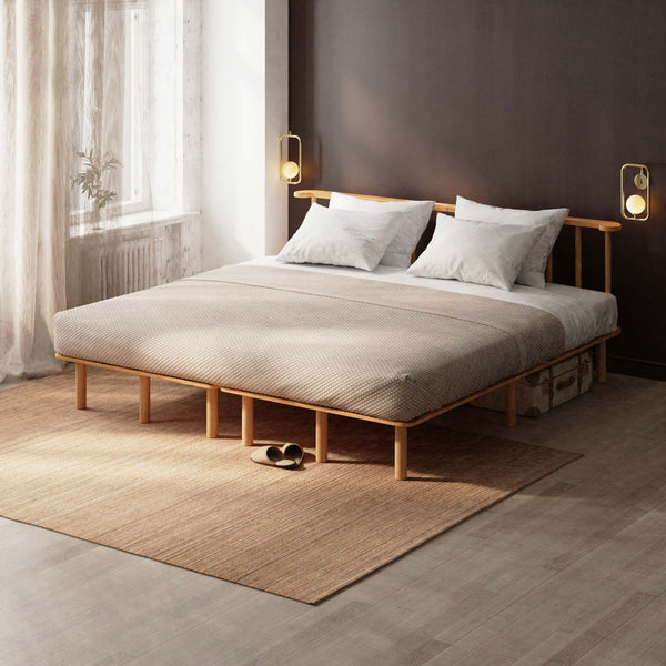 Lore Çift Kişilik Karyola 200 x 200 cm, %100 masif kayın, doğal ahşap dokusu, ev ortamında kullanım görünümü