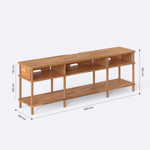 Lunt TV Ünitesi 180 x 38 cm ölçülendirilmiş teknik görünümü, milimetre cinsinden genişlik, derinlik ve yükseklik
