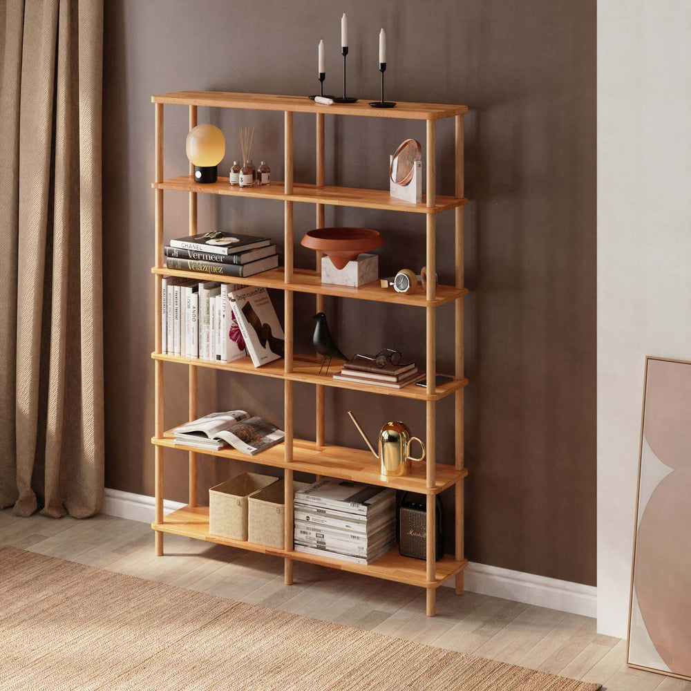 Regmar 6 Raflı Kitaplık, %100 masif kayın, 120 cm genişliğinde, ev ortamında kullanım görünümü