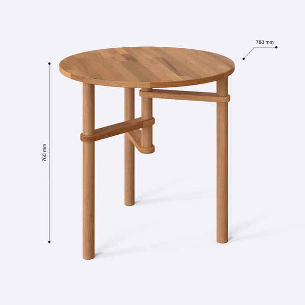 Lat Yemek Masası 78 x 78 cm ölçülendirilmiş teknik görünümü, milimetre cinsinden genişlik ve yükseklik