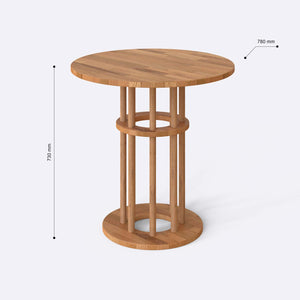 Well Yemek Masası 78 x 78 cm ölçülendirilmiş teknik görünümü, milimetre cinsinden genişlik, derinlik ve yükseklik