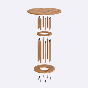 Well Yemek Masası 78 x 78 cm parçalarına ayrılmış montaj görünümü, masif kayın parçalar ve bağlantı elemanları