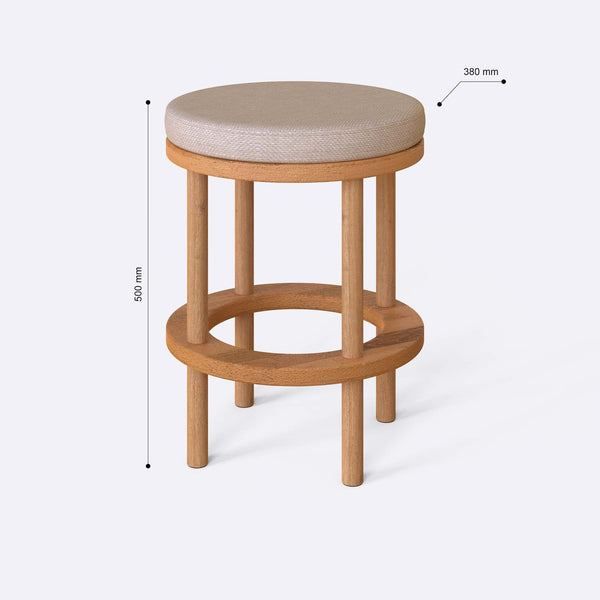 Well Tabure ölçülendirilmiş teknik görünümü, ekru keten döşeme, milimetre cinsinden ölçüler