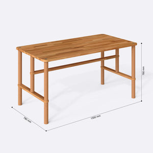 Reva Yemek Masası 150 x 78 cm, ölçülendirilmiş teknik çizim, 1500 x 780 mm tabla ölçüsü