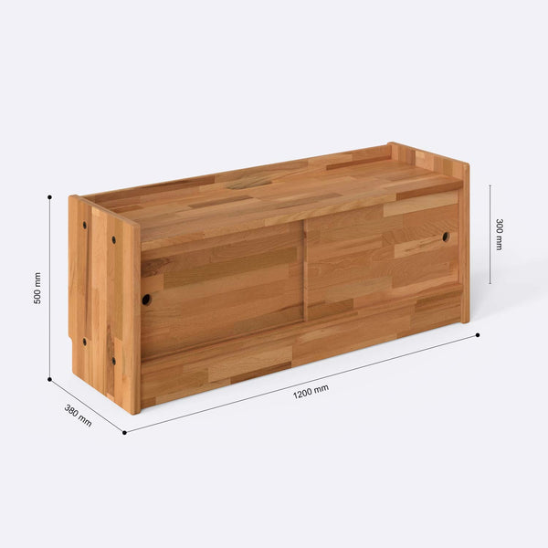 Yura TV Ünitesi 120 x 38 cm ölçülendirilmiş teknik görünümü, milimetre cinsinden genişlik, derinlik ve yükseklik