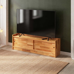 Yura TV Ünitesi 160 x 38 cm, %100 masif kayın, doğal ahşap dokusu, ev ortamında kullanım görünümü