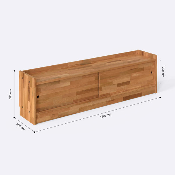 Yura TV Ünitesi 180 x 38 cm ölçülendirilmiş teknik görünümü, milimetre cinsinden genişlik, derinlik ve yükseklik
