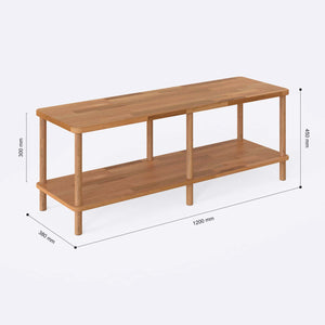 Regmar TV Ünitesi 120 x 38 cm ölçülendirilmiş teknik görünümü, milimetre cinsinden genişlik, derinlik ve yükseklik