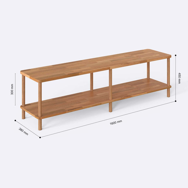 Regmar TV Ünitesi 160 x 38 cm ölçülendirilmiş teknik görünümü, milimetre cinsinden genişlik, derinlik ve yükseklik