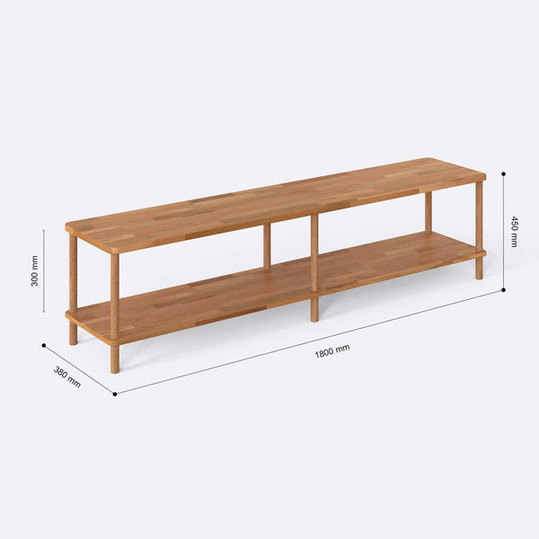 Regmar TV Ünitesi 180 x 38 cm ölçülendirilmiş teknik görünümü, milimetre cinsinden genişlik, derinlik ve yükseklik