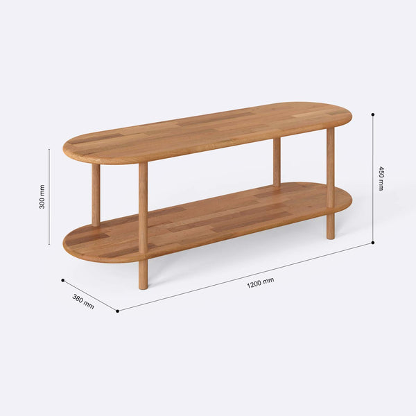 Rift TV Ünitesi 120 x 38 cm ölçülendirilmiş teknik görünümü, milimetre cinsinden genişlik, derinlik ve yükseklik