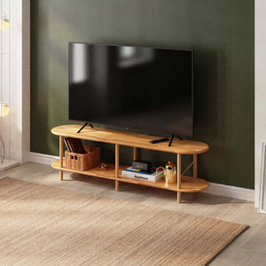 Rift TV Ünitesi 180 x 38 cm, %100 masif kayın, doğal ahşap dokusu, ev ortamında kullanım görünümü