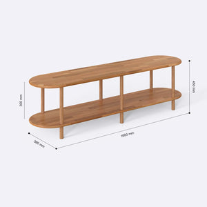 Rift TV Ünitesi 160 x 38 cm ölçülendirilmiş teknik görünümü, milimetre cinsinden genişlik, derinlik ve yükseklik